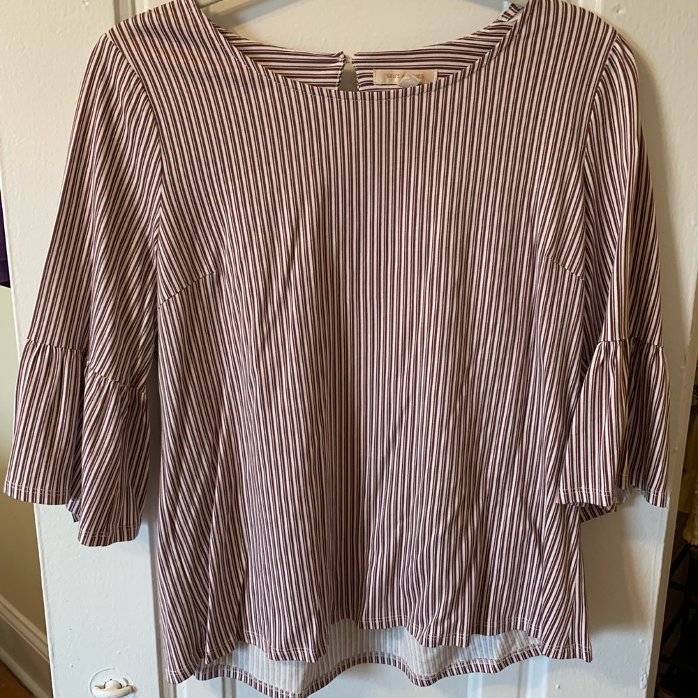 3/4 sleeve red and white striped blouse